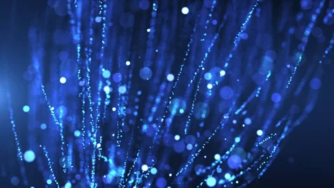 Blue glowing particles flow in vertical streams on a dark background Stock Footage 313278168