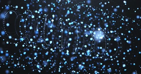 Blue glowing particles form flowing wave patterns and dotted spirals Stock Footage 325990796