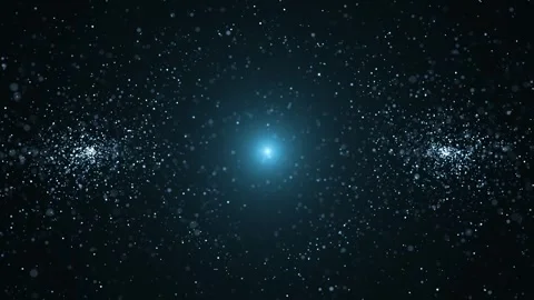 Blue glowing particles forming a symmetrical cosmic field with a bright cente Video stock 331513558