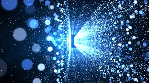Blue glowing particles rushing toward a bright portal forming a futuristic di Stock Footage 331032425