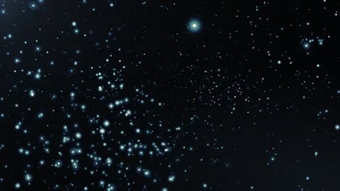 Blue glowing particles scatter across dark space, forming a calm abstract sta Stock Footage 332803139
