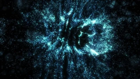 Blue glowing particles swirling into a vortex forming a dynamic cosmic energy Видео 331513608
