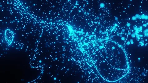 Blue Glowing Particles Wave with Shallow Depth of Field Abstract Background. 4K Stock Footage 334881400