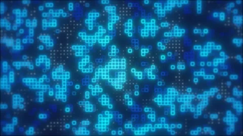 Blue glowing pixel-based digital network forming an abstract technology bac.. Stock Footage 330420862