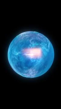 Blue glowing planet-like orb with bright plasma core, cosmic atmosphere, an.. Stock Illustration