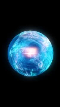 Blue glowing planet-like orb with bright plasma core, cosmic atmosphere, an.. Stock Illustration