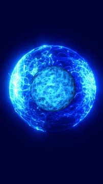Blue glowing planet surrounded by electric light trails, cosmic energy sphe.. Stock Illustration