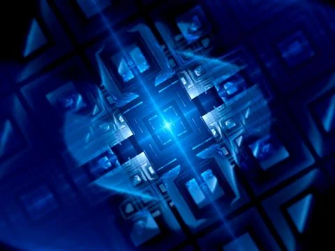Blue glowing quantum computer Stock Illustration