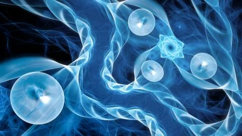 Blue glowing quantum correlaction abstract background Stock-Illustration