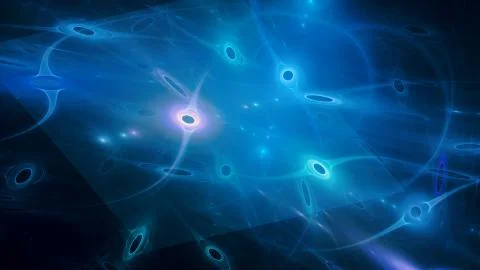 Blue glowing quantum correlation abstract background Stock Illustration