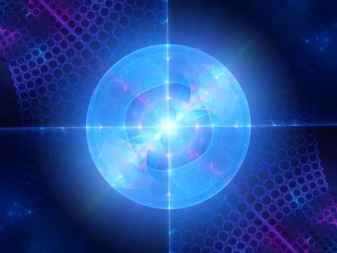 Blue glowing quantum in micro world Illustrazione stock