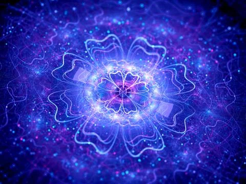 Blue glowing quantum with particles Stock Illustration