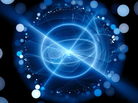 Blue glowing quantum with rays and spherical force field Stock Illustration