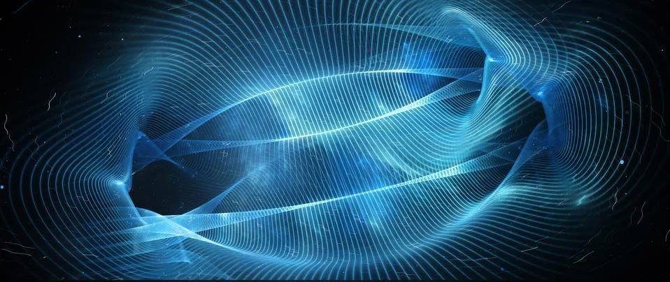 Blue glowing quantum tunnels with correlation in space Illustrazione stock