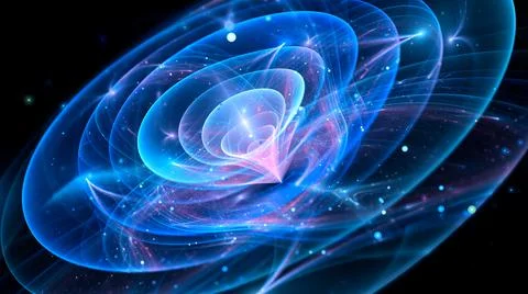 Blue glowing quantum waves in space abstract background Illustrazione stock