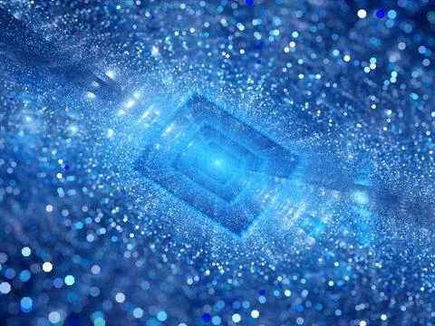 Blue glowing rectangle with particles depth of field 스톡 일러스트