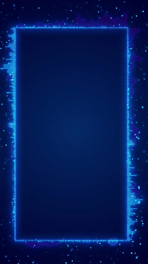 Blue glowing rectangular frame bright neon border, audio style edge lines, float Stock Footage 340576968