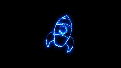 Blue glowing rocket outline in dark space Stock Footage 346305836