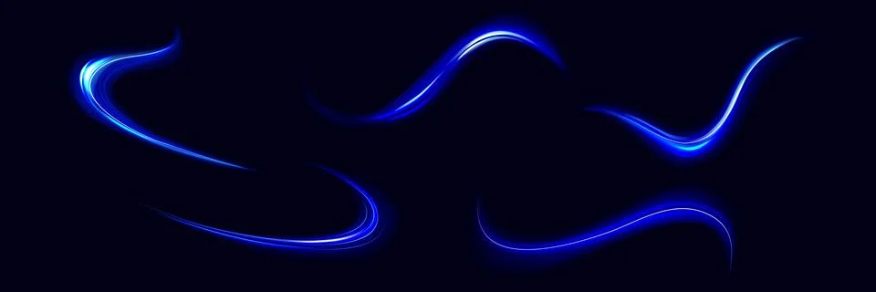 Blue glowing shiny lines effect vector background. Luminous white lines of .. Stock Illustration
