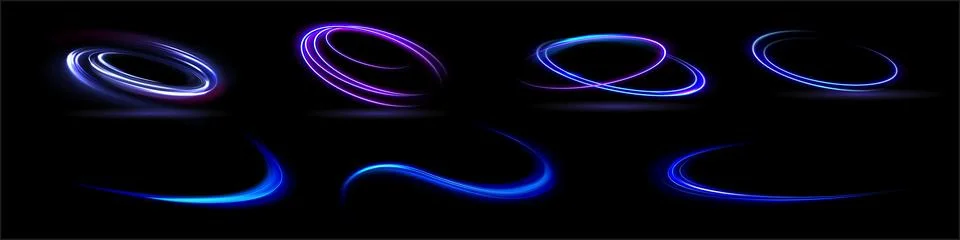 Blue glowing shiny lines effect vector background. Luminous white lines of .. Stock Illustration