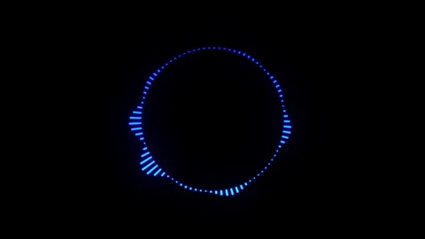 Blue glowing sound waves motion on black. Circle sound waveform visualization. Stock Footage 307921133