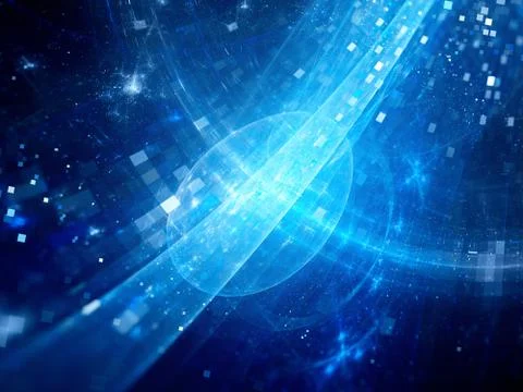 Blue glowing space bubble with squares technology background Illustrazione stock