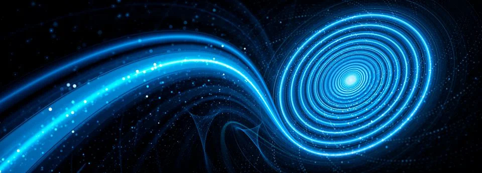 Blue glowing spiral technological singularity widescreen banner Stock Illustration