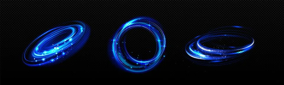 Blue glowing spiral vortex circles on dark Stock Illustration