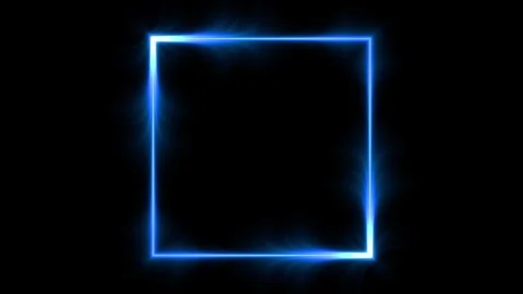 A blue glowing square frame on a dark background. An animated frame with a free Stock Footage 313402123