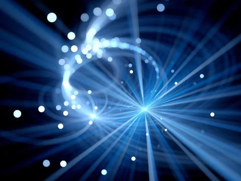 Blue glowing star explosion with particles in space, depth of field, bokeh Stock Illustration