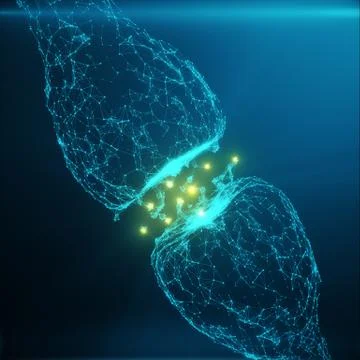 Blue glowing synapse. Artificial neuron in concept of artificial intelligence Stock Illustration