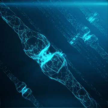 Blue glowing synapse. Artificial neuron in concept of artificial intelligence Stock Illustration