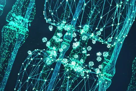 Blue glowing synapse. Artificial neuron in concept of artificial intelligence Stock Illustration