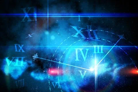 Blue glowing technology design with clock Stock Illustration