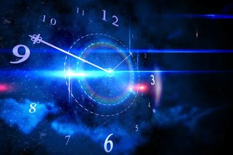 Blue glowing technology design with clock Stock Illustration