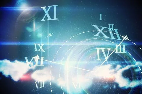 Blue glowing technology design with clock 스톡 일러스트