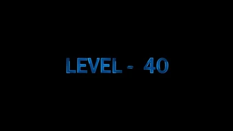 Blue glowing text level forty flashes and appears on black background cinem.. Stock-Footage 334157515