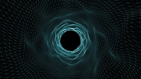 Blue glowing tunnel with grid mesh forming a twisting light vortex Stock Footage 337524354