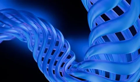 A blue, glowing, twisted ribbon-like structure with a lattice pattern again.. Stock Illustration