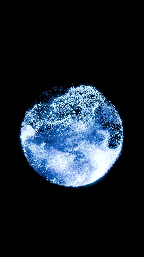 Blue glowing water particles inside invisible sphere, vertical background Stock Footage 291709178