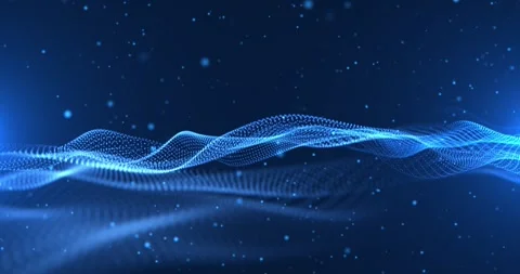 Blue glowing wave of digital particles forming a dynamic surface in motion Stock Footage 320547001