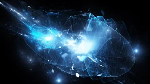 Blue glowing wave in space with artificial elements and particles Illustrazione stock