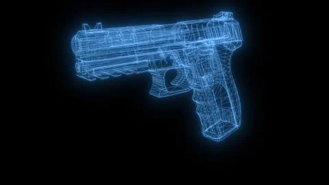 Blue glowing wireframe pistol virtual reality weapon Stock Illustration