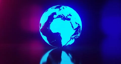 Blue Glowing World Globe Map On Blurry Background.3D Rendering 스톡 일러스트