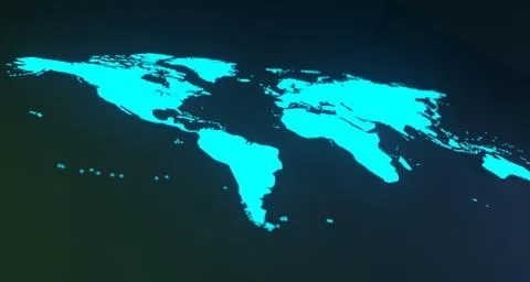 Blue Glowing World Map On Blurry Background.3D Rendering 스톡 일러스트