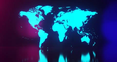 Blue Glowing World Map On Blurry Background.3D Rendering 스톡 일러스트