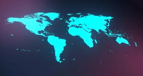 Blue Glowing World Map On  Blurry Background.3D Rendering 스톡 일러스트
