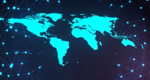 Blue Glowing World Map On Plexus Background.3D Rendering 스톡 일러스트