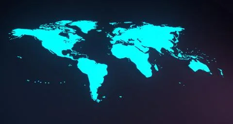 Blue Glowing World Map On Soft Background.3D Rendering 스톡 일러스트