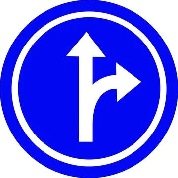 Blue Go Straight or Turn Right Sign Stock Illustration
